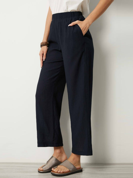 Women's fluid pants – Elastic waist – Light crinkled fabric – Relaxed fit