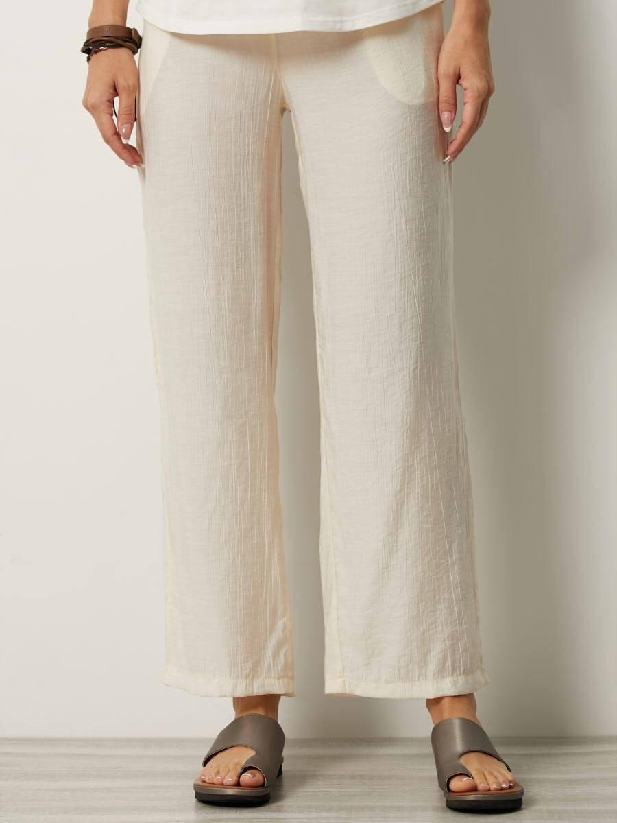 Women's fluid pants – Elastic waist – Light crinkled fabric – Relaxed fit
