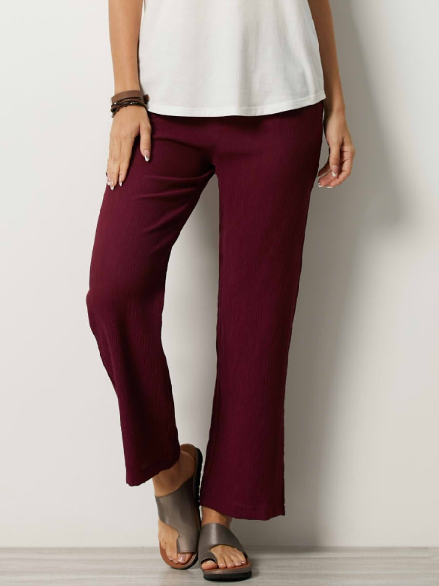 Women's fluid pants – Elastic waist – Light crinkled fabric – Relaxed fit