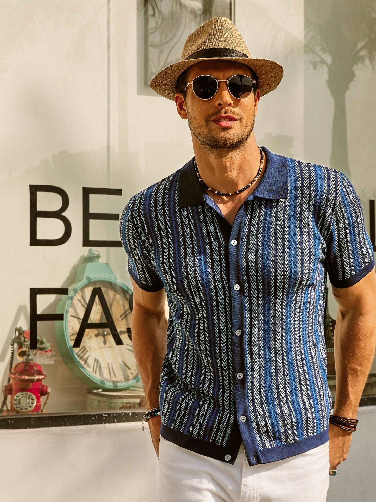 Men's polo – Slim fit – Retro stripes – Short sleeves – Breathable fabric