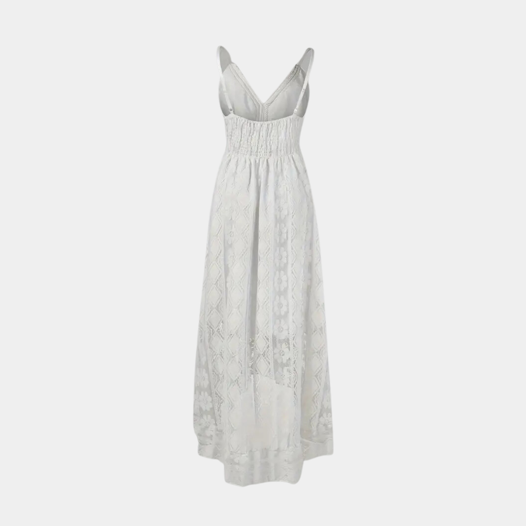 Women's midi dress – Fluid cut – Thin straps – Lightweight lace – Bohemian style