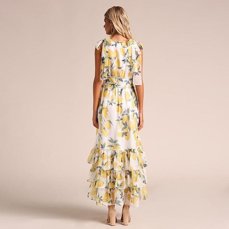 Women's long dress – Flared cut – Sleeveless – Ruffled hem – Breathable fabric