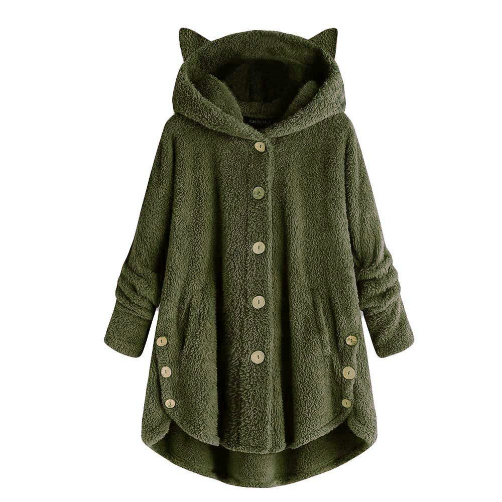Women's hooded coat – Oversized cut – Soft fabric – Hood with cat ears