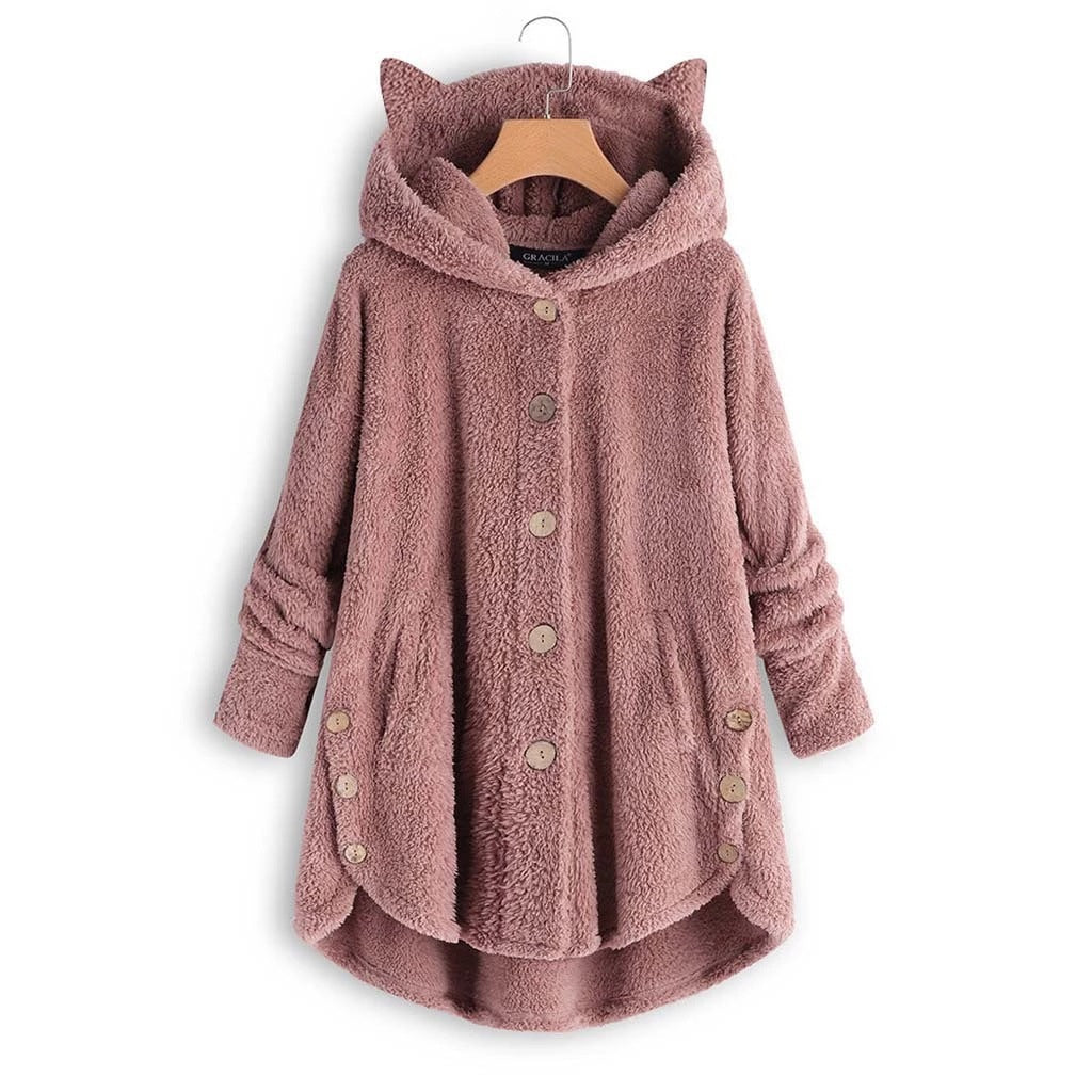 Women's hooded coat – Oversized cut – Soft fabric – Hood with cat ears