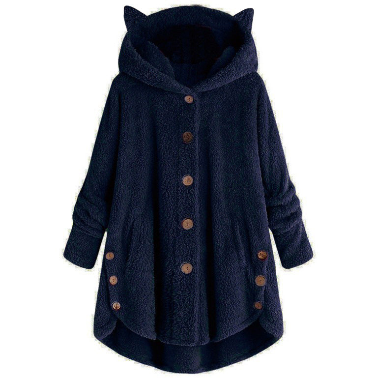 Women's hooded coat – Oversized cut – Soft fabric – Hood with cat ears