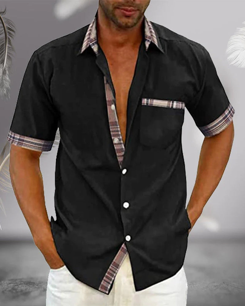 Men's short-sleeve shirt – Regular fit – Breathable fabric – Check detail