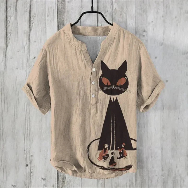 Men's casual shirt – Loose fit – Short sleeves – Breathable natural fiber – Artistic pattern