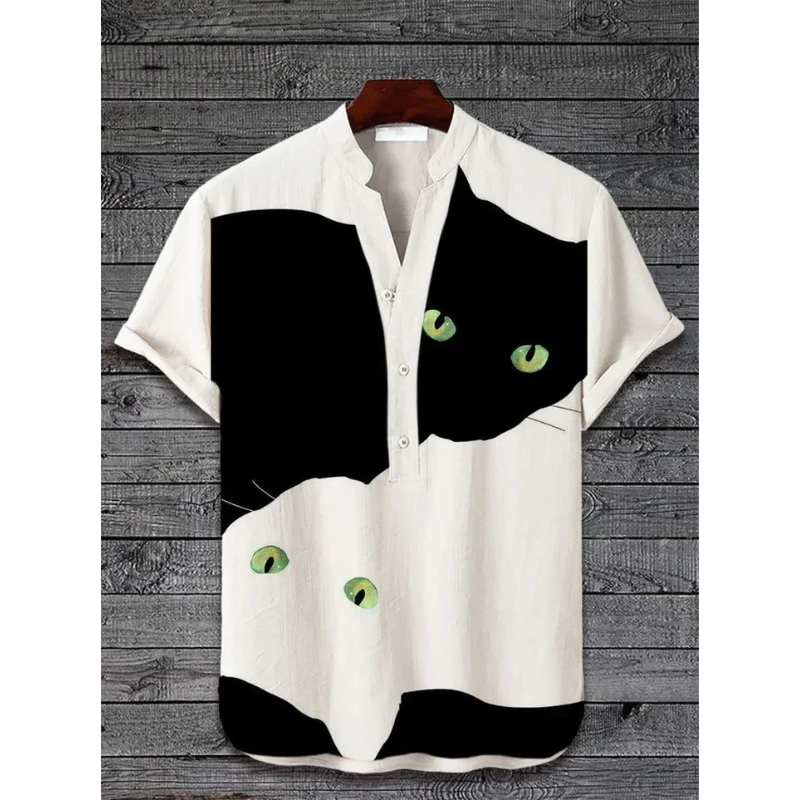 Men's casual shirt – Loose fit – Short sleeves – Breathable natural fiber – Artistic pattern