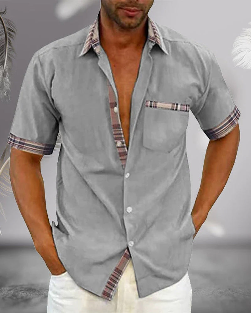 Men's short-sleeve shirt – Regular fit – Breathable fabric – Check detail
