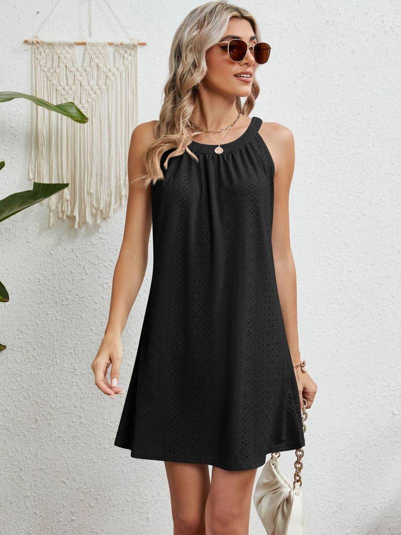 Beach dress for women – Strapless – Flared cut – Breathable eyelet fabric
