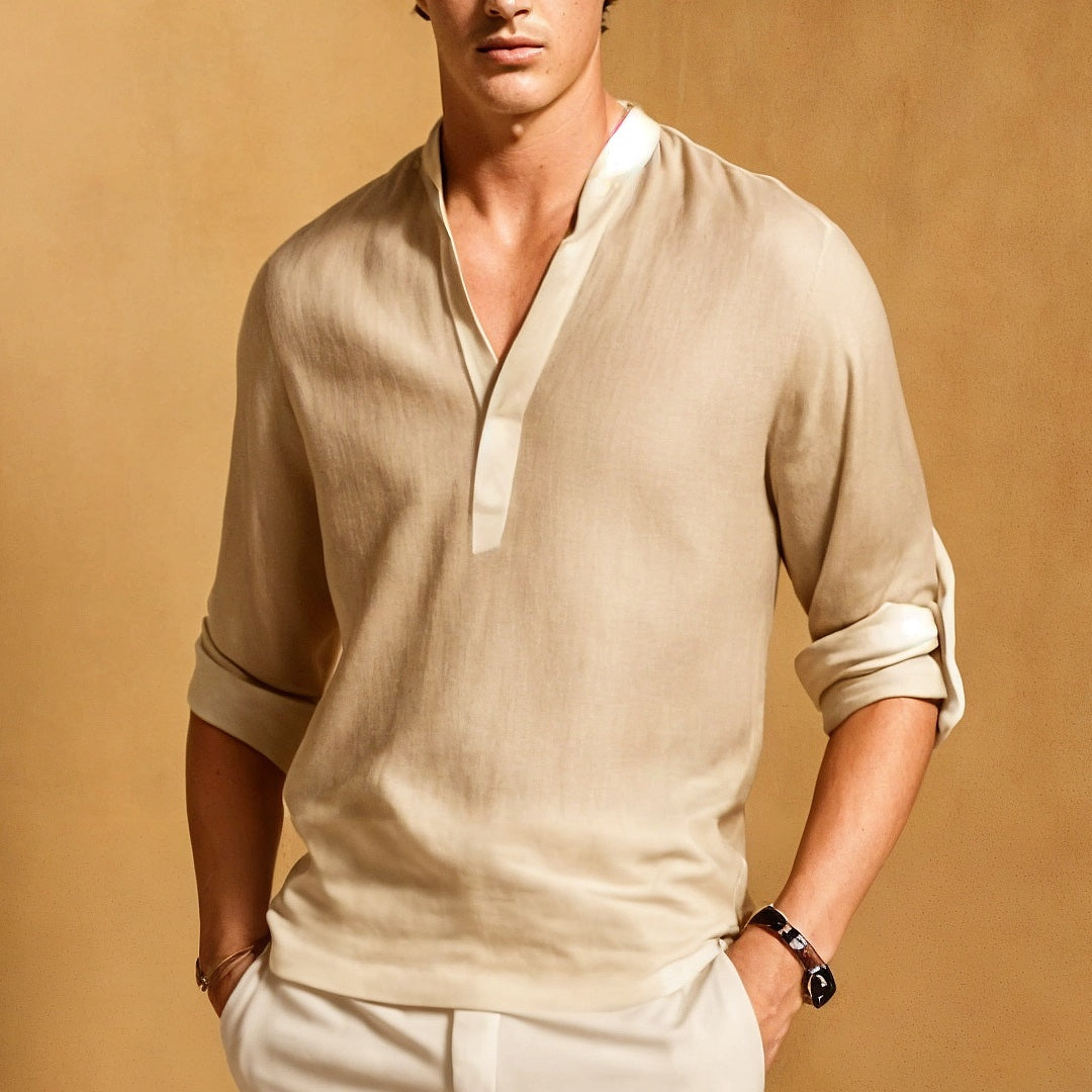 Men's casual shirt – Natural fibers – Relaxed fit – Narrow collar – Long sleeves