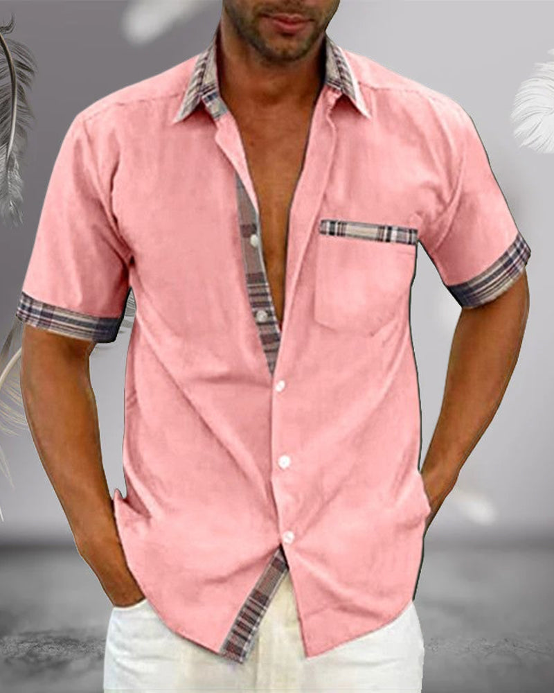 Men's short-sleeve shirt – Regular fit – Breathable fabric – Check detail