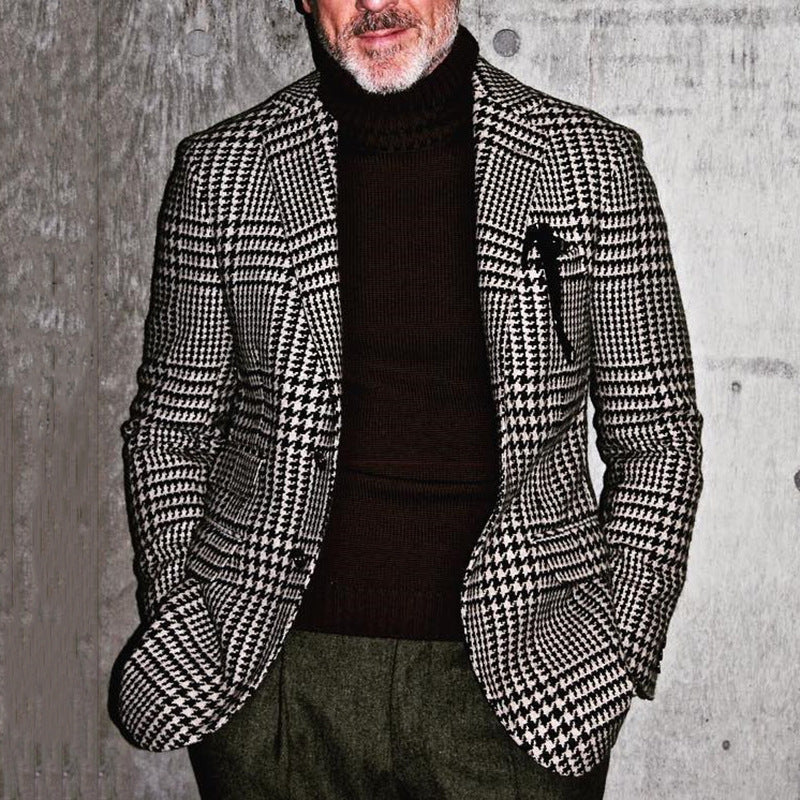 Men's blazer – Slim fit – Textured fabric – Houndstooth pattern – Formal style