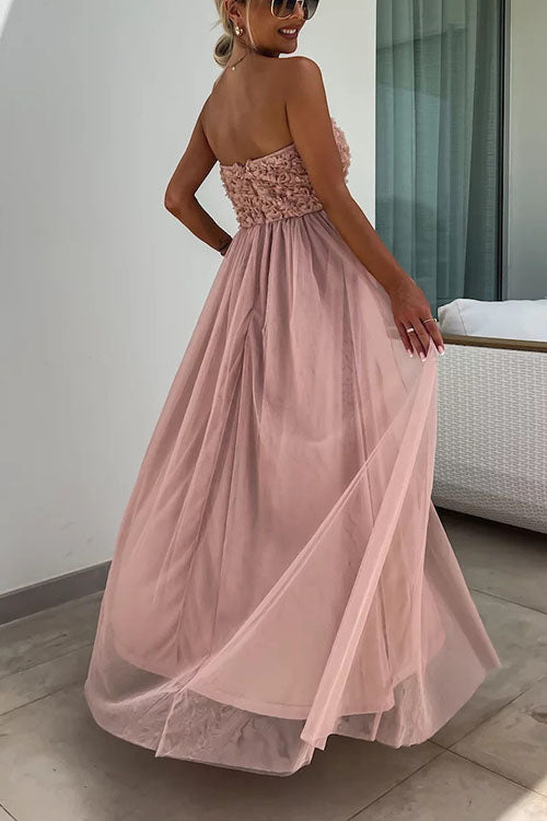 Long women's dress – Textured bustier – High slit – Breathable flowing fabric