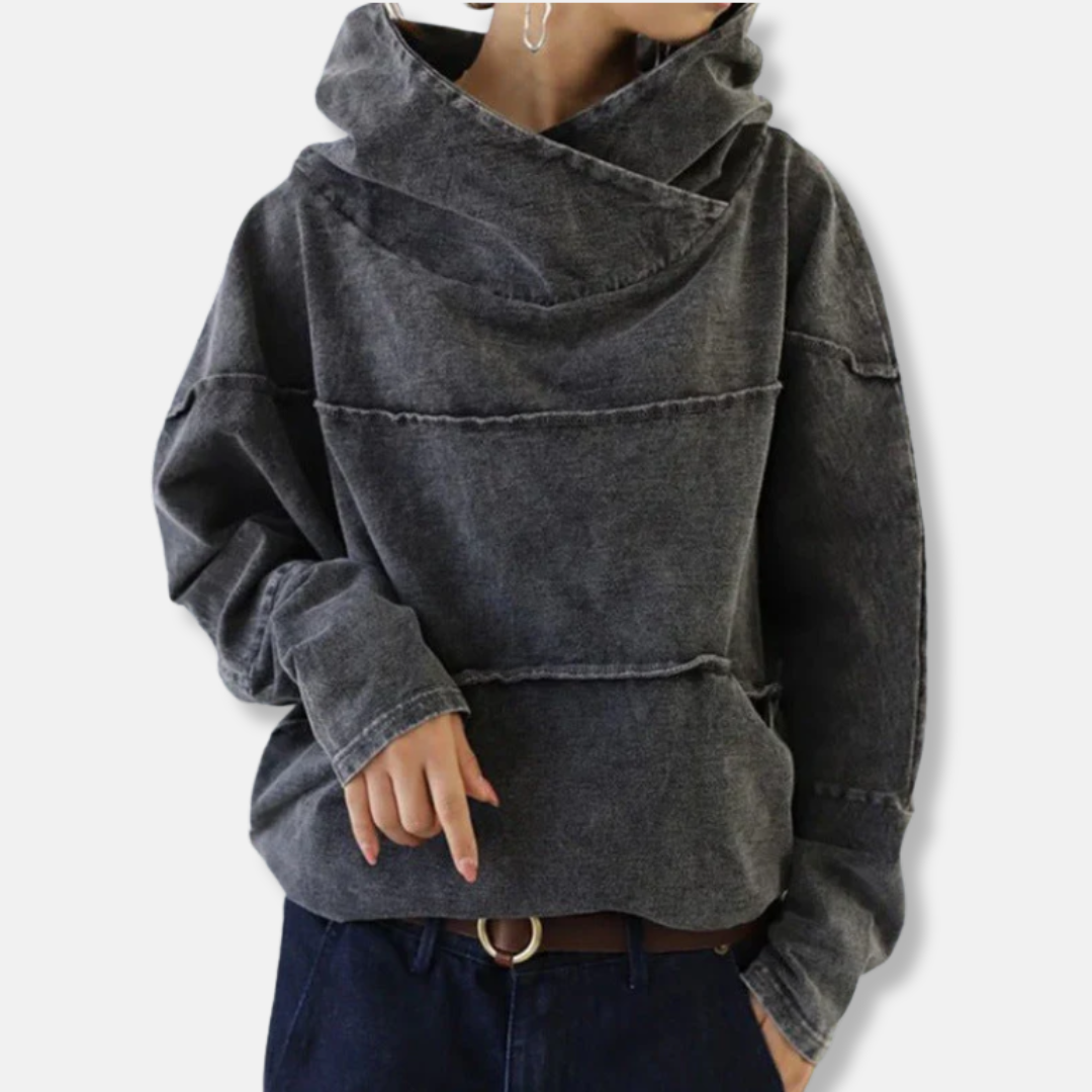 Evelyn Oversized Hoodie | Draped Collar Washed Finish Hoodie