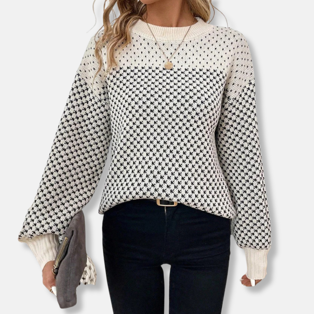 Erin Wool Oversized Sweater | Balloon Sleeve Geometric Sweater