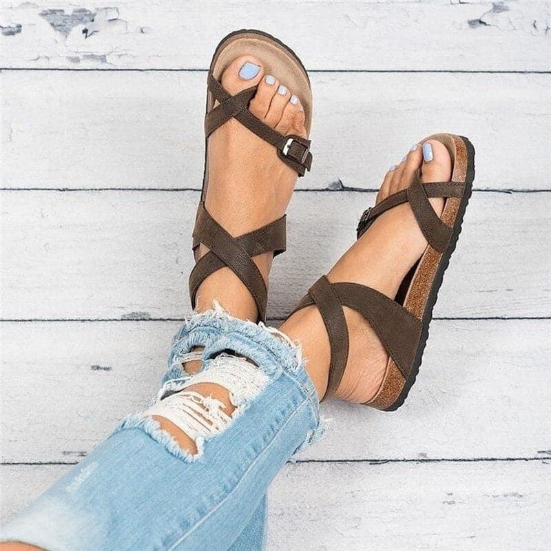 Women's sandals – Ergonomic flat sole – Adjustable straps – Comfortable open toe