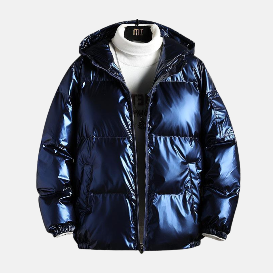Men's Puffer Jacket - Woven Fabric - Oversized Cut - Stand-Up Collar Hood