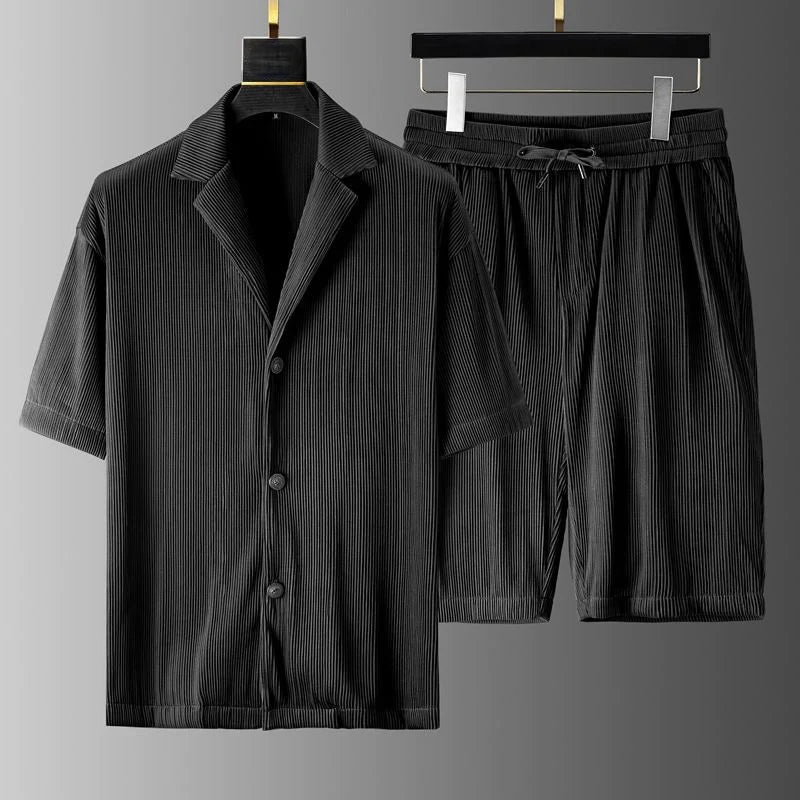 Men's Polo and Shorts Set – Loose Fit – Ribbed Knit – Breathable Fabric