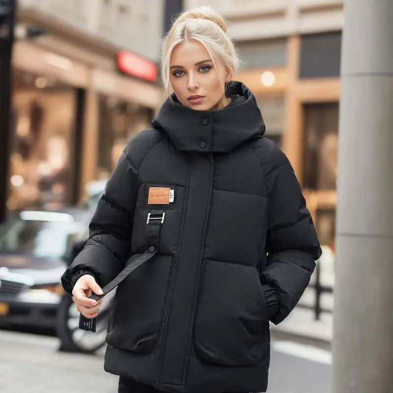 Manteau femme matelassé – coupe oversize – capuche amovible – mi-long thermorégulant