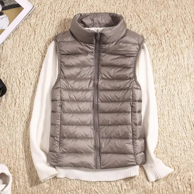 Gilet sans manches femme – Duvet léger – Coupe cintrée – Col montant matelassé