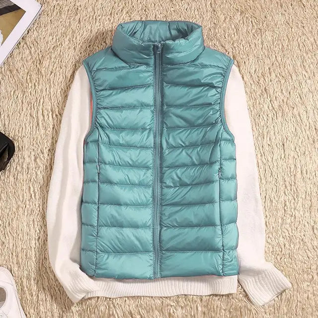 Gilet sans manches femme – Duvet léger – Coupe cintrée – Col montant matelassé