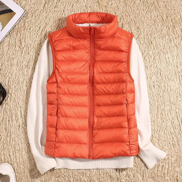 Gilet sans manches femme – Duvet léger – Coupe cintrée – Col montant matelassé