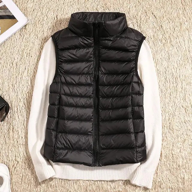 Gilet sans manches femme – Duvet léger – Coupe cintrée – Col montant matelassé