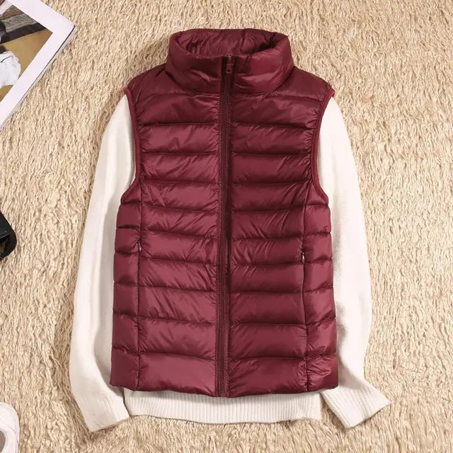 Gilet sans manches femme – Duvet léger – Coupe cintrée – Col montant matelassé