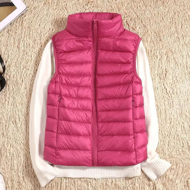 Gilet sans manches femme – Duvet léger – Coupe cintrée – Col montant matelassé