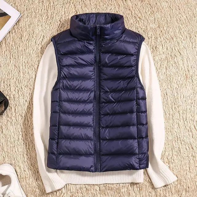 Gilet sans manches femme – Duvet léger – Coupe cintrée – Col montant matelassé