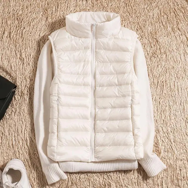 Gilet sans manches femme – Duvet léger – Coupe cintrée – Col montant matelassé