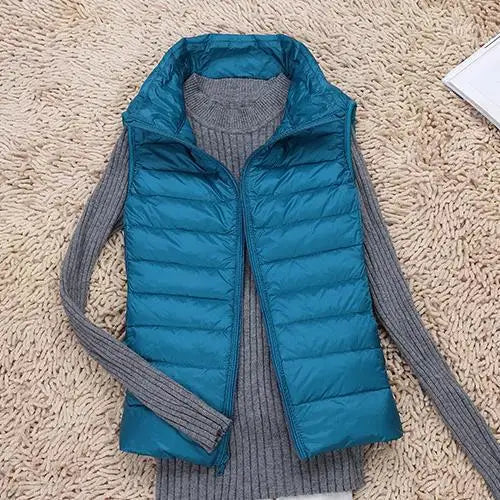 Gilet sans manches femme – Duvet léger – Coupe cintrée – Col montant matelassé