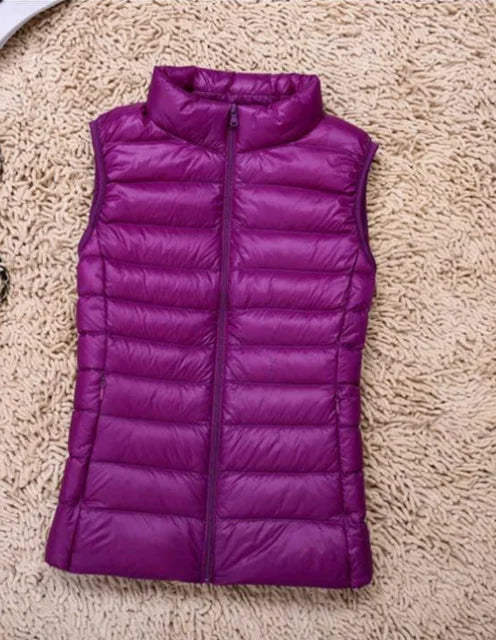 Gilet sans manches femme – Duvet léger – Coupe cintrée – Col montant matelassé