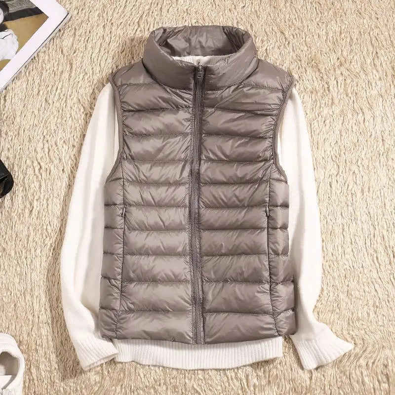 Gilet sans manches femme – Duvet léger – Coupe cintrée – Col montant matelassé