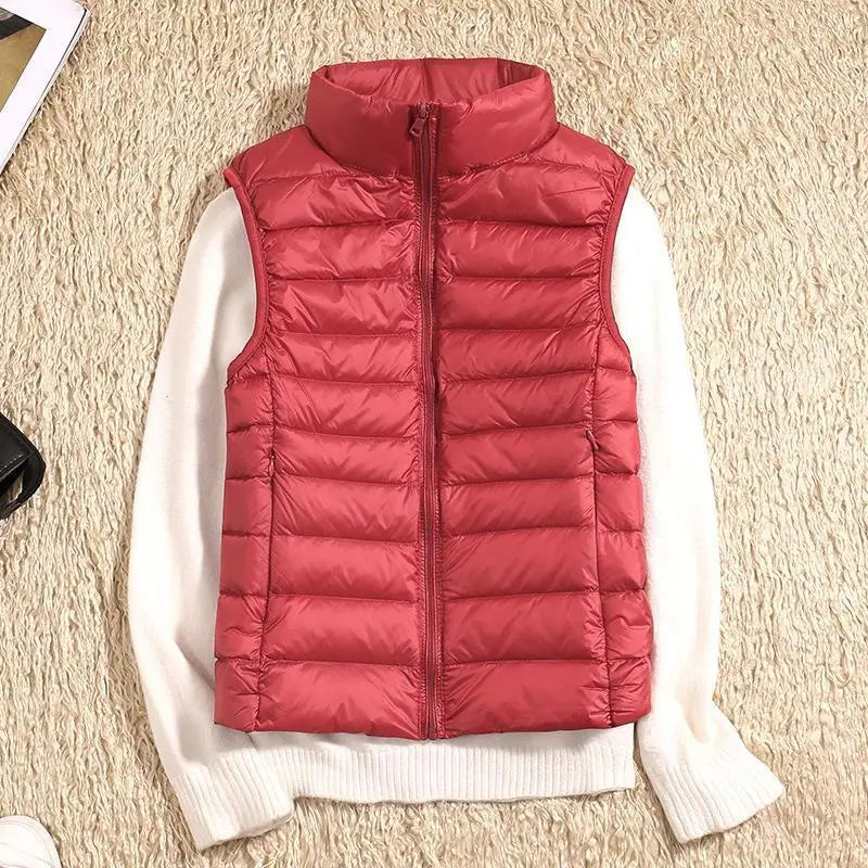 Gilet sans manches femme – Duvet léger – Coupe cintrée – Col montant matelassé