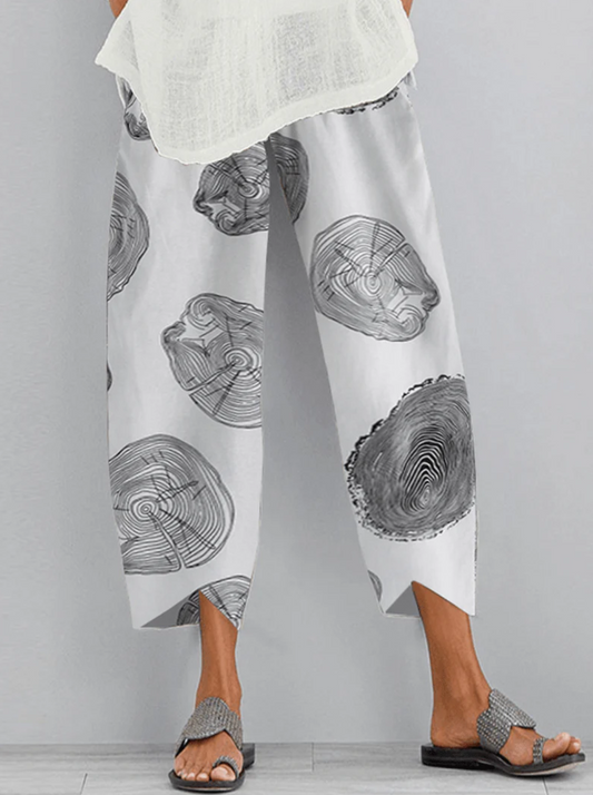 Wide women's pants – Loose fit – Breathable fabric – Abstract pattern – Full length