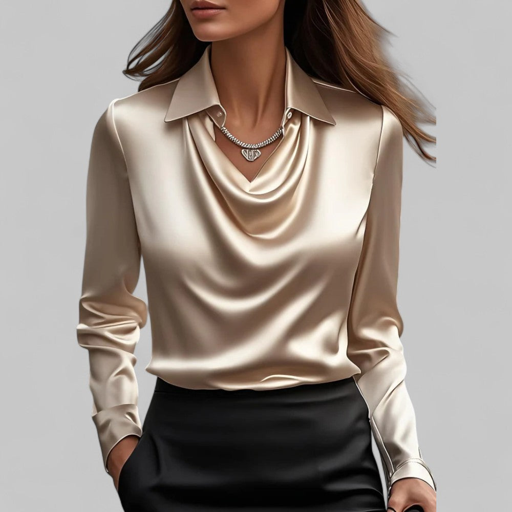 Claudia Draped Neck Blouse | Long Sleeve Regular Fit Blouse