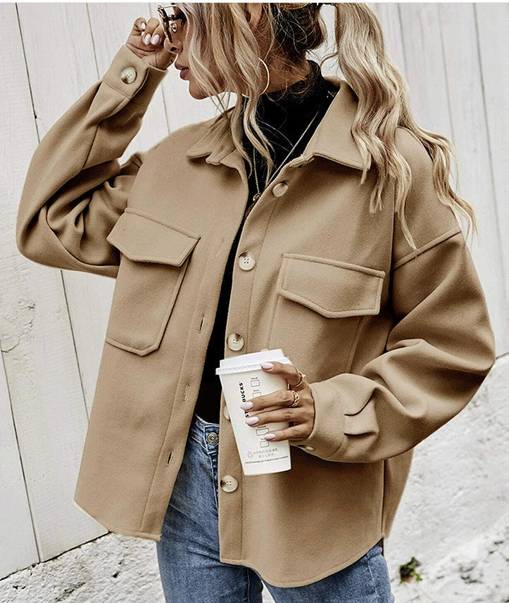 Veste femme oversize – Mélange de laine – Boutonnage frontal – Grandes poches poitrine