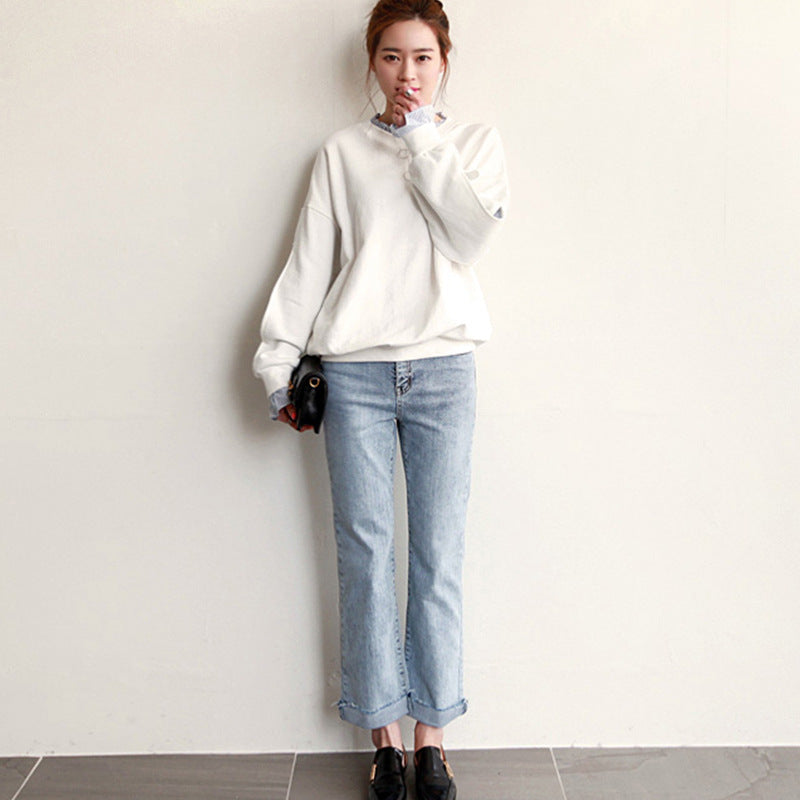 Sweatshirt Femme – Coupe Oversize – Col Rond – Détails Volants