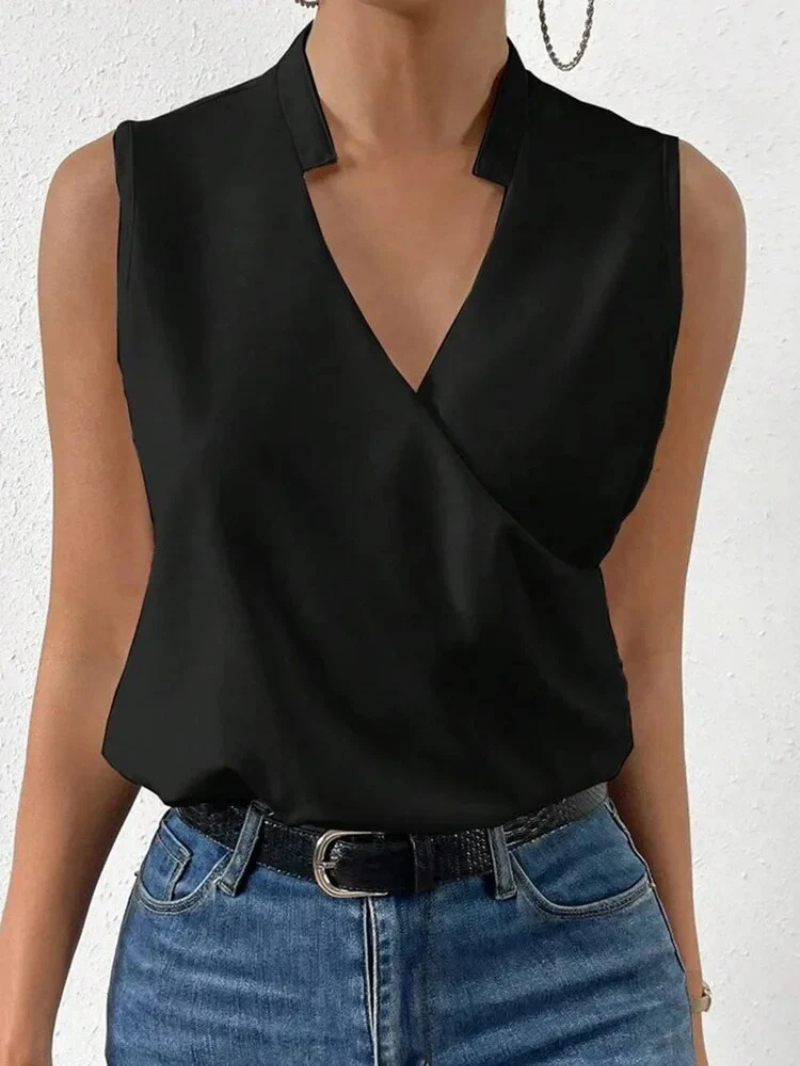 Women's sleeveless top – Fitted cut – Wrap neckline – Floral print – Breathable fabric