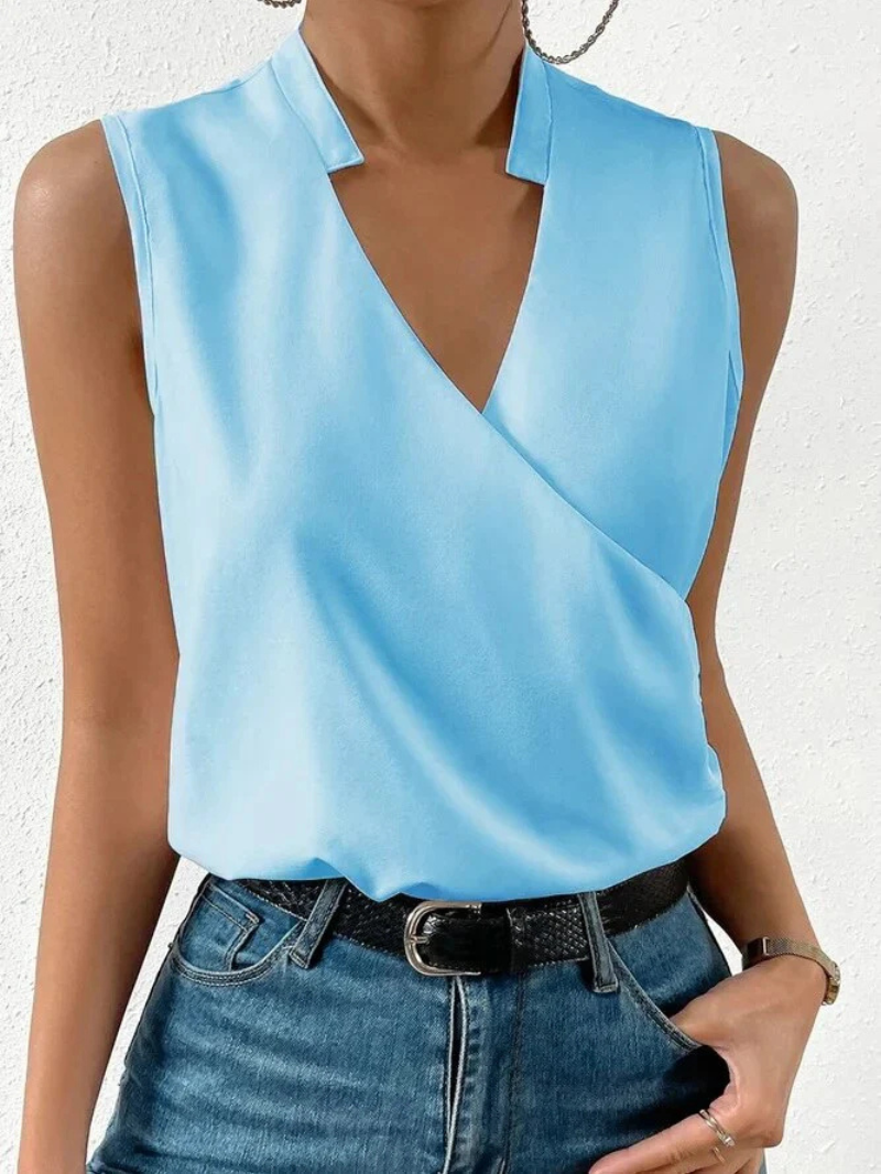 Women's sleeveless top – Fitted cut – Wrap neckline – Floral print – Breathable fabric