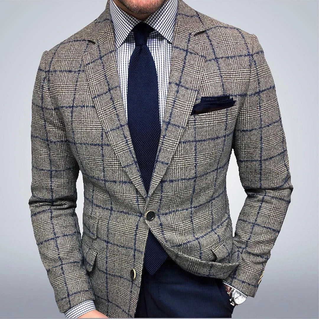 Men's blazer – Slim fit – Breathable structured fabric – Formal check pattern