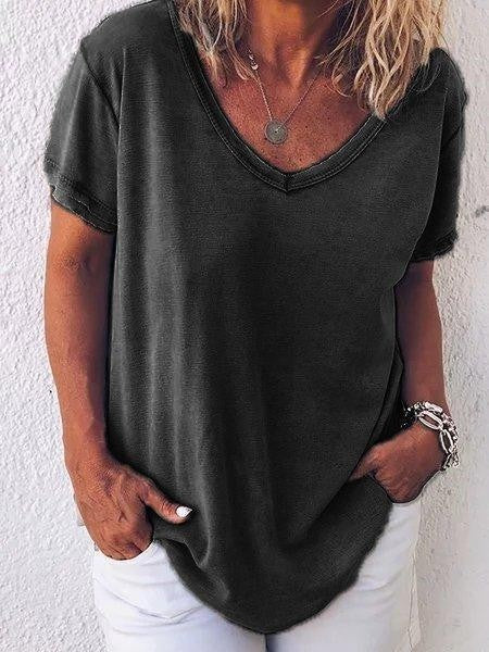 T-shirt femme – Coupe décontractée – Tissu respirant doux – Manches courtes – Col V
