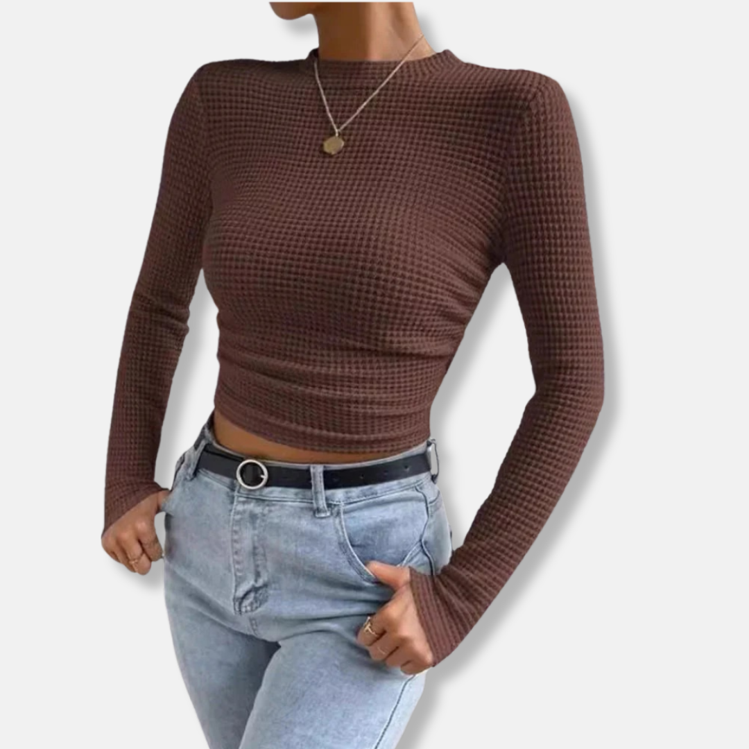 Nancy Slim Fit Cropped Top | Long Sleeve Ruched Waist Top