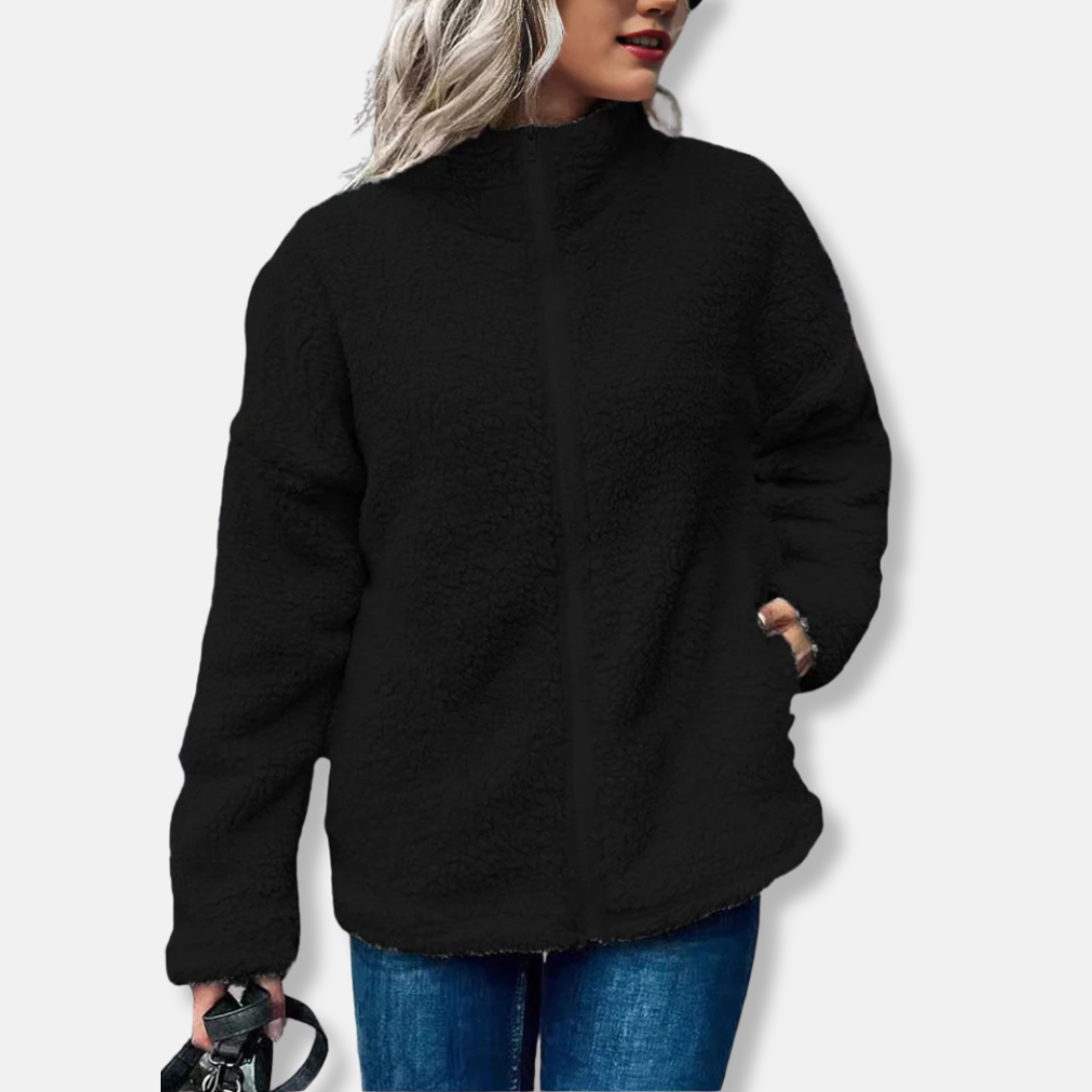 Women's fleece jacket – Oversized cut – Stand-up collar – Full-zip closure
