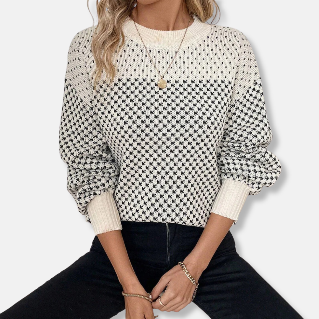 Erin Wool Oversized Sweater | Balloon Sleeve Geometric Sweater