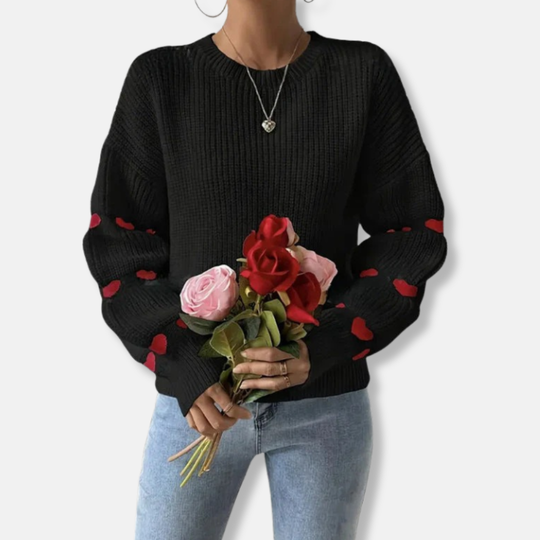 Harriet Loose Fit Sweater | Crewneck Heart Pattern Sweater