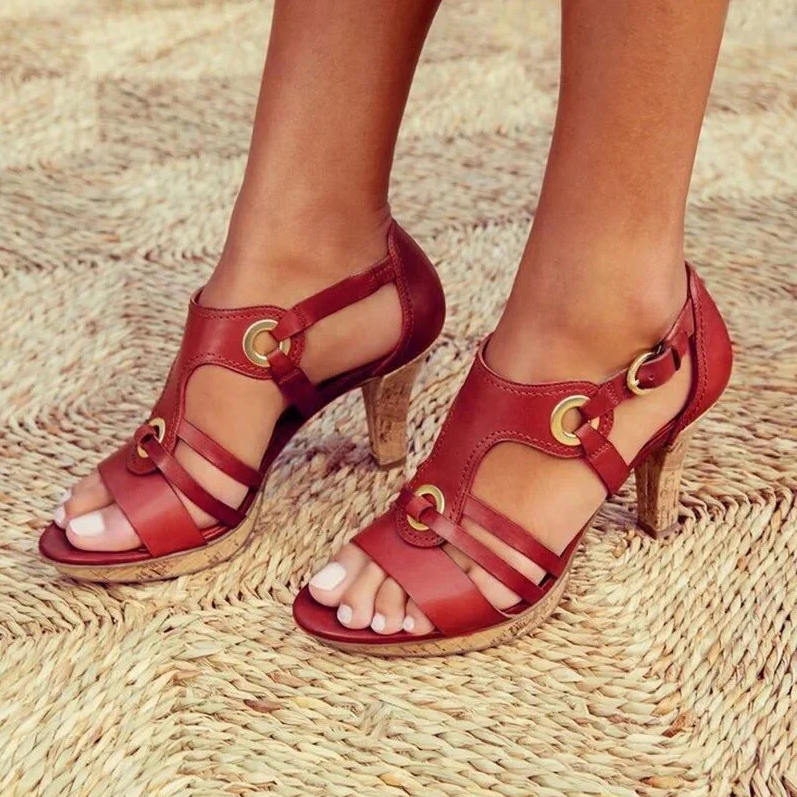 Women's sandals – Stable block heel – Adjustable strap – Elegant metallic details
