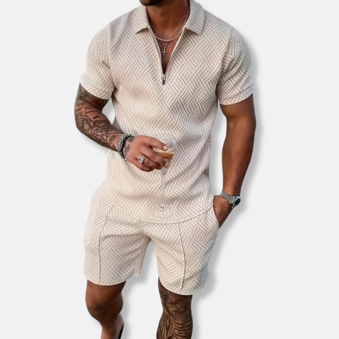 Men's Polo and Short Set – Slim Fit – Breathable Fabric – Zippered Closure – Contrasting Finish